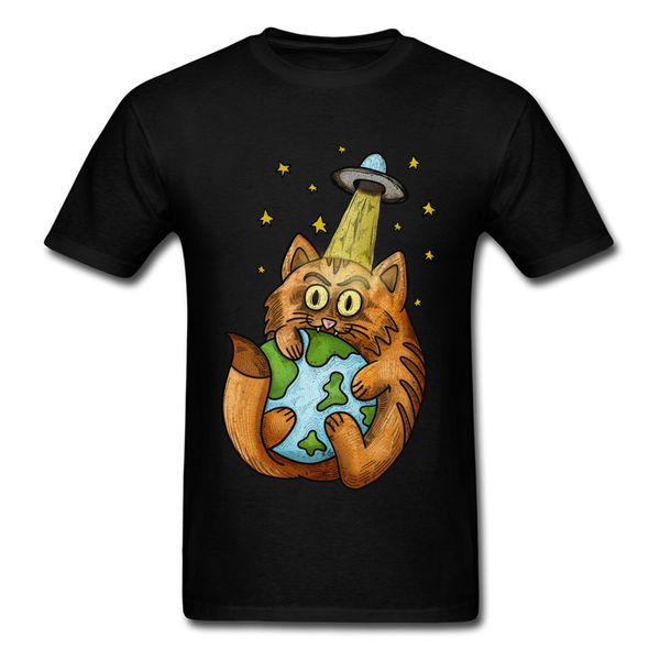 

cat space ufo дизайн топы рубашки crewneck pure cotton men t shirt design мужской tee shirt новые оптовая лучшие качества