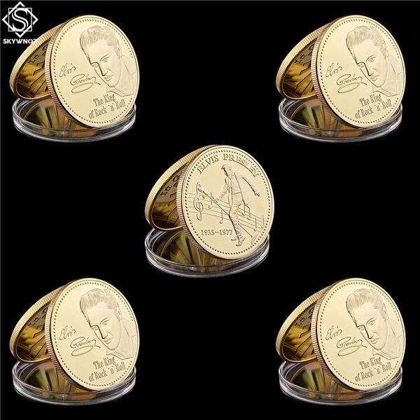 

5pcs 1935-1977 world musician the king of rock elvis presley 24k gold plated commemorative coin