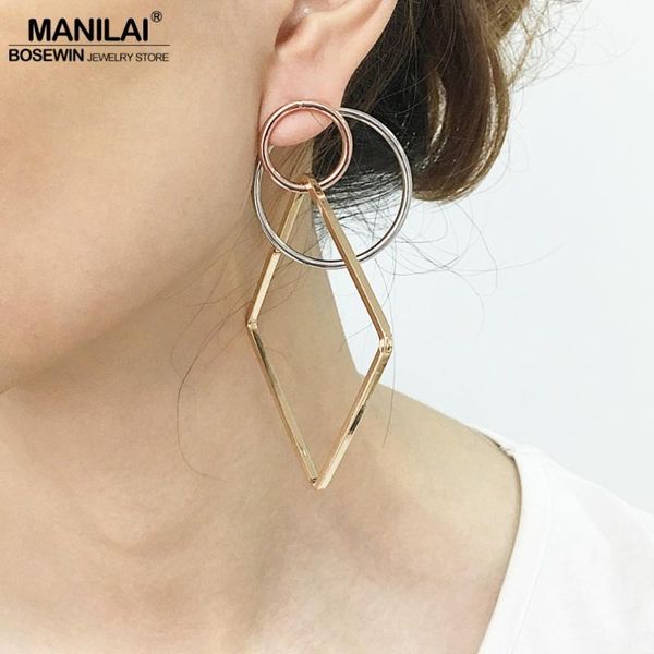 

dangle & chandelier manilai big geometric alloy drop earrings for women fashion jewelry boho statement metal long earring punk, Silver