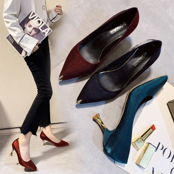 

french high heels women's spring and autumn 2020 new wine red high-heeled shoes black high-heeled stiletto shoes