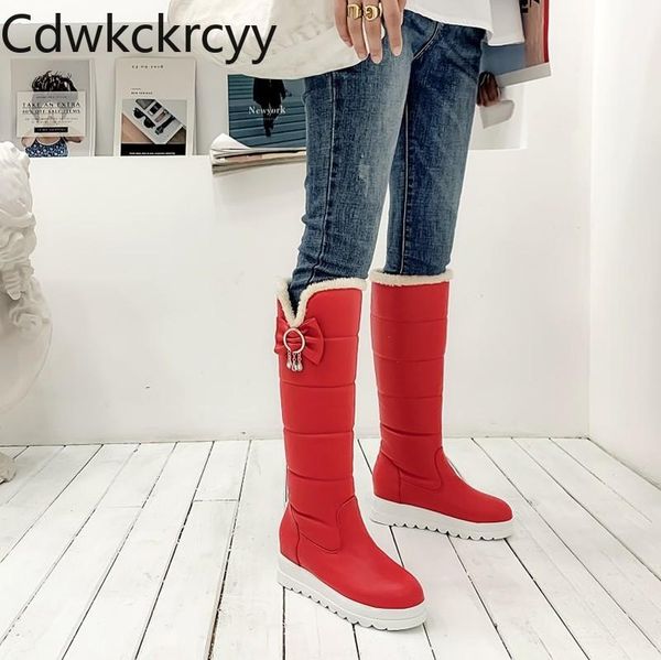 

winter the new fashion round head increase within thick bottom snow boots rhinestone plus velvet keep warm high heel women boots, Black