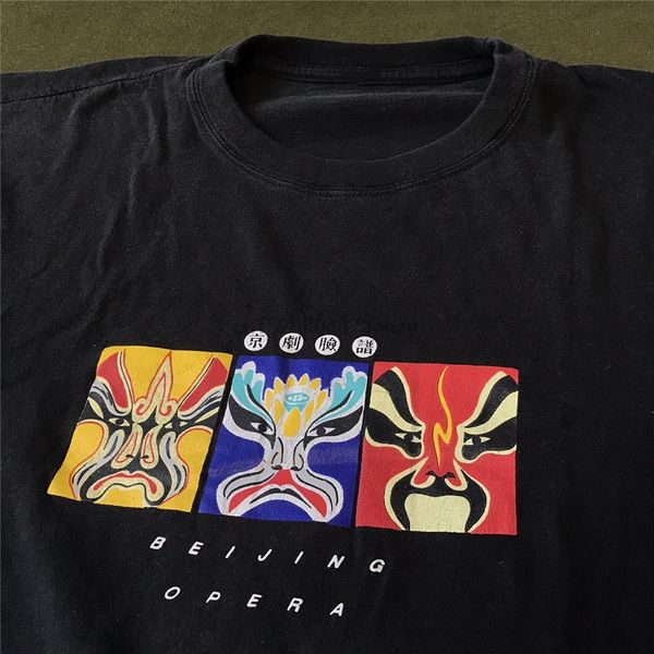 

урожай пекинская опера маска t-shirt mens xl сувенирная китай черный одноместный стежка марка мода tee shirt