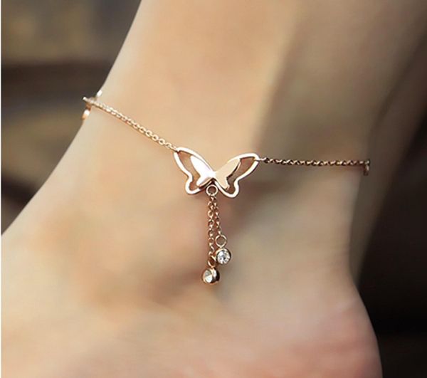 

Cgjxs Ex Factory Price New Pattern European Temperament Butterfly Double Drill Tassels Rose Gold Anklet Bracelet Rose Gold Korea Ornaments