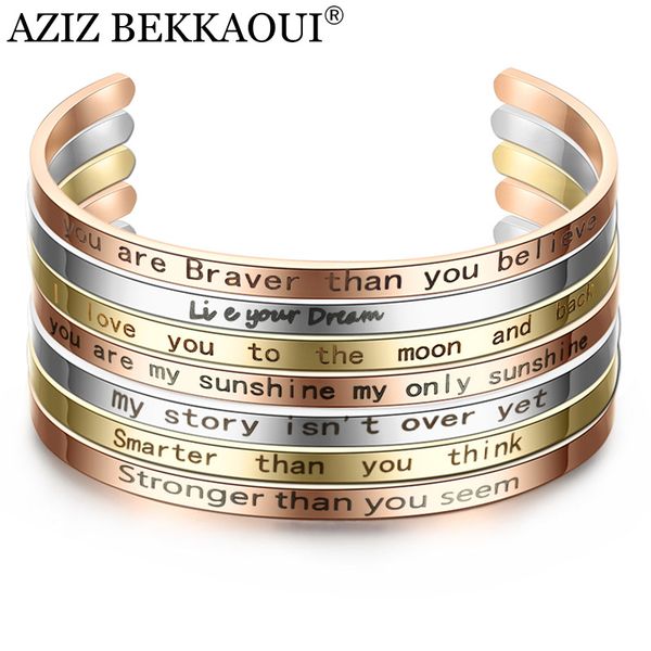 

bangle aziz bekkaoui 3 colors stainless steel open cuff bangles for women romantic bracelets love jewerly gift drop, Black