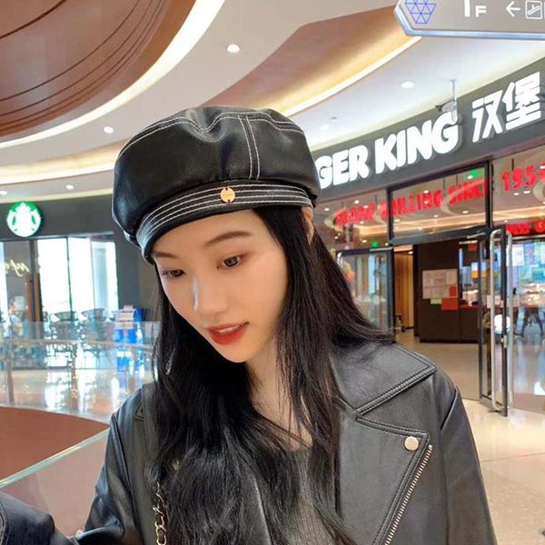 

берет шляпу женщина весной и осенью тыква шляпа британский ретро плоской верхней моды, Blue;gray