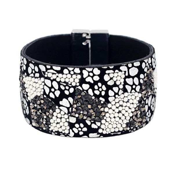 

vonnor jewelry women leather bracelet with rhinestone beads magnetic clasp bangles bracelets female accessories, Golden;silver