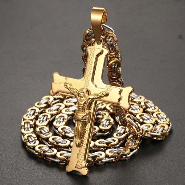 

fashion men boys necklace jewelry men's jesus cross pendant stainless steel charms gold/silver color long chain necklace