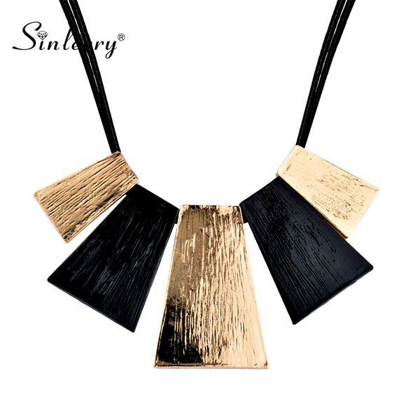 

sinleery bohemia big metal geometric pendant chunky necklace statement maxi jewelry for women black leather chain xl751 ssi, Golden;silver