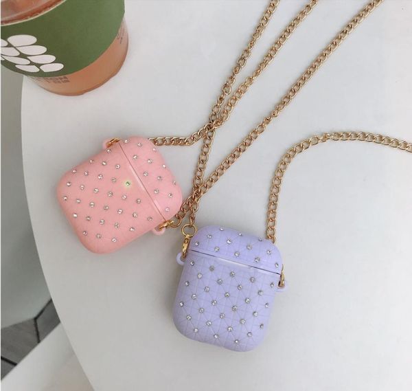 

tpu diamond with chain case for apple airpods case wireless bluetooth earphone case charging box protection cover for airpods 2