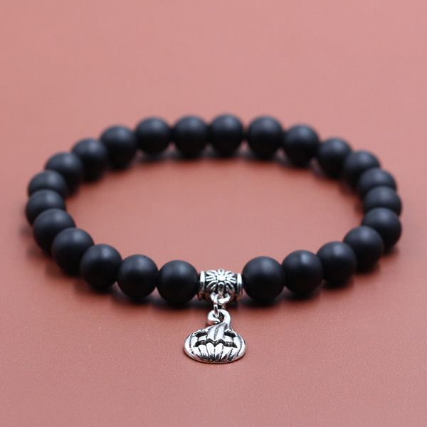 

8mm maglass stone bead bracelet pumpkin charms women men strand diy handmade beads charm bracelets fashion jewelry gift, Black
