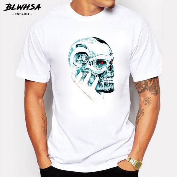 

blwhsa new fashion summer mens t-shirt hand hold up the smart skull printed short sleeve tees man casual fitness tshirt