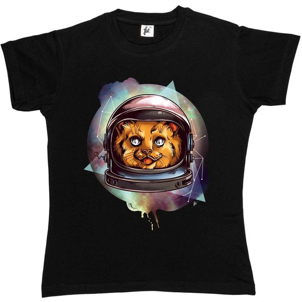 

2019 men fashion smiling happy fluffy cat wearing spacesuit in space womens ladies t-shirt tee shirt