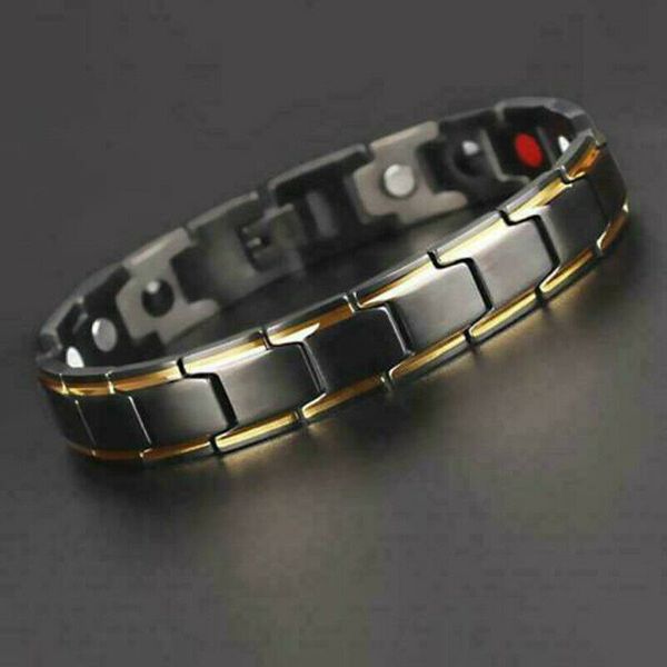 

therapeutic energy healing bracelet stainless steel magnetic therapy bracelet business men's titanium steel bracelets, Black
