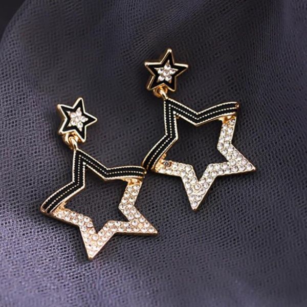 

korea design fashion jewelry personality double five-pointed star earrings drip oil crystal earrings for women, Silver