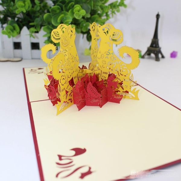 

3d paper cut good luck blessing festival greeting card gift cartoon lucky dog postcard