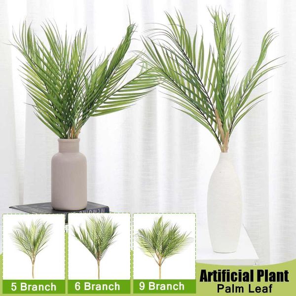 

65cm 5/6/9 plastic artificial palm leaf plants green desert summer decoration tropical fake plant garden home jungle party decor