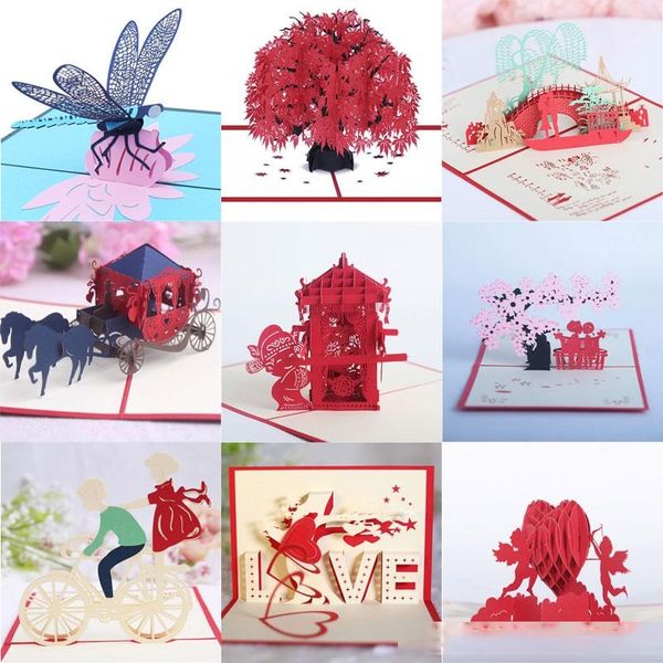 

romantic carriage flower love greeting cards 3d pop up wedding invitation valentine s day lovers blessing postcards ing