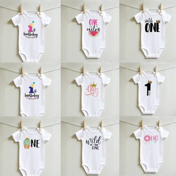 

2021 baby summer clothes first 1st birthday newborn girl boy short sleeve romper casual infant birthday clothes outfits, Blue