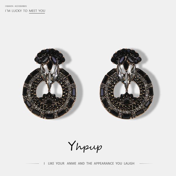 

yhpup classic round crystal stud earrings statement new fashion rhinestone earrings for women fashion jewelry wholesale party, Golden;silver