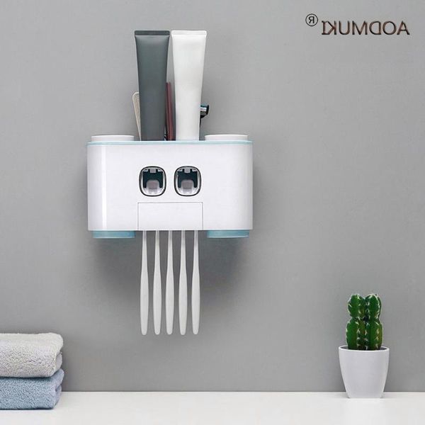 

aodmuki wall-mount holder auto squeezing dispenser toothbrush toothpaste cup storage bathroom accessories t200506