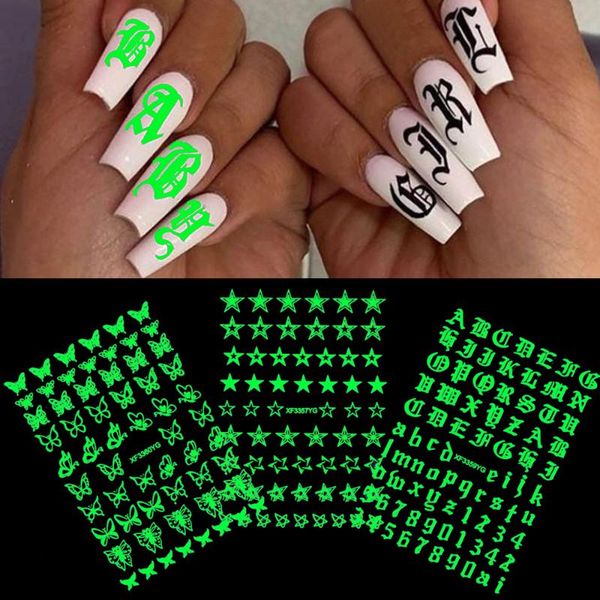 

stickers & decals halloween theme luminous nail sticker 3d effect butterfly leaf flower design transfer art decoration manicures tips, Black
