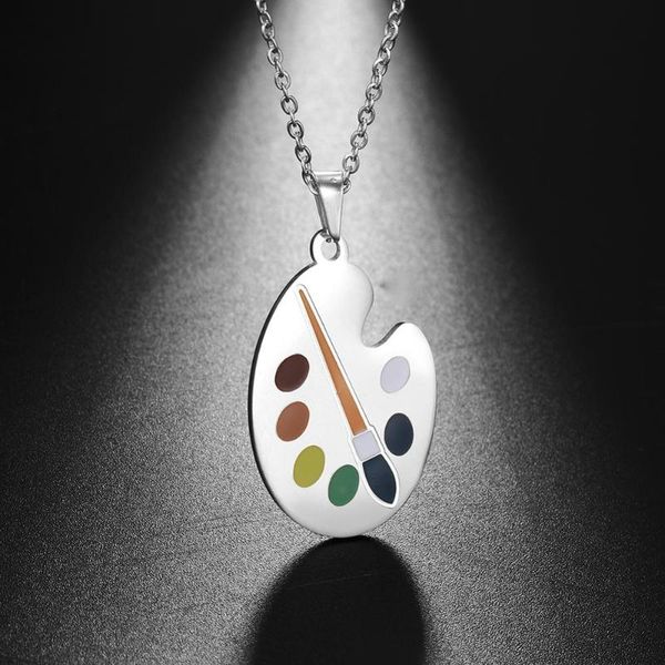 

2020 new painters tools-palette & brush necklace stainless steel pendant artist jewelry gold plated, Silver