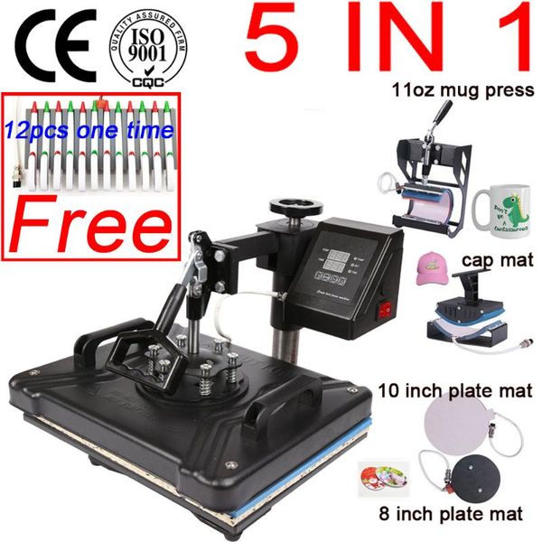 

double display 12x15 inch 6 in 1 combo t-shirt heat press machine sublimation printer for plates/cap/mug/phone/pen/rock/mdf