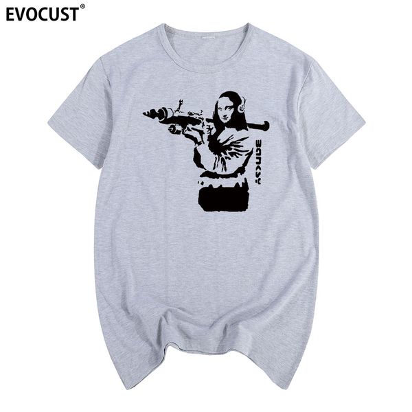

mona lisa banksy rock n roll metal funny summer print t-shirt cotton men t shirt new women tee