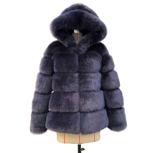

winter thick warm faux fur coat women plus size hooded long sleeve faux fur jacket luxury winter short outerwear 3095, Black