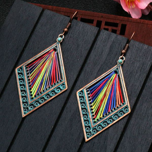 

dangle & chandelier boho earrings 2021 women ethnic handmade winding wire geometric rhombic big earring party jewelry accessories, Silver