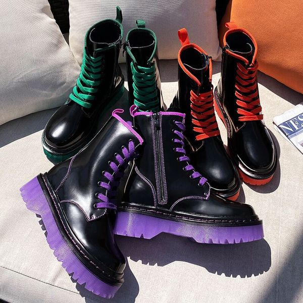 

revt boots womens genuine leather candy colors martin boots womens motorcycle short zipper shoes, Black