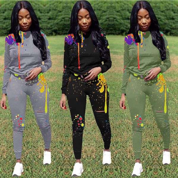 

женская двухкусочный беговые костюмы sexy tie dye hole толстовки брюки одежда наборы chándal-де-лас-мухерес, White