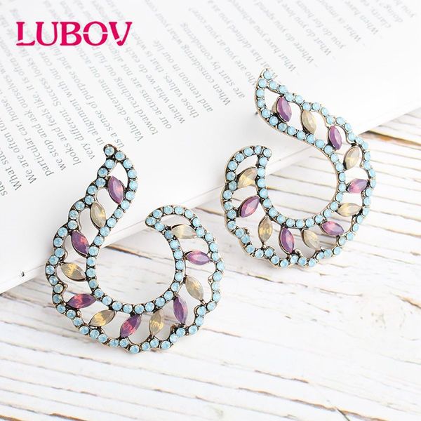 

lubov opal purple women leaves shape left and right symme stud earrings rhinestone gifts wholesale luxury ear accessories ins, Golden;silver
