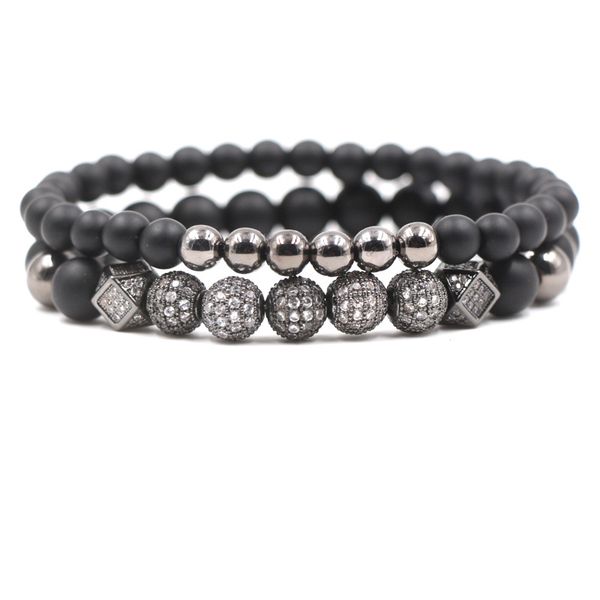 

beaded, strands 2pcs/set 2 style couples distance bracelet natural stone roundness beaded for men women friend gift charm jewelry, Black