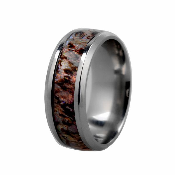 

men's ring abalone shell inlay high polished stainless steel rings with high polished beveled edge 8mm for wedding us7-us11, Golden;silver