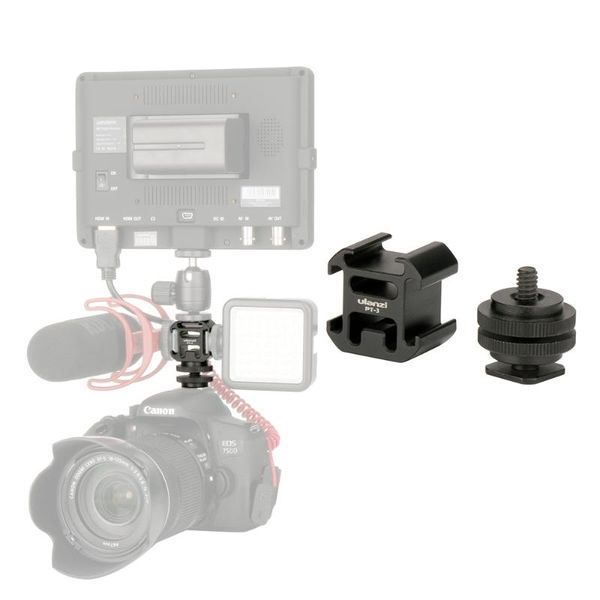 

triple 3 cold shoe mount on camera shoe mount support for dslr microphone video led light p extension accessory