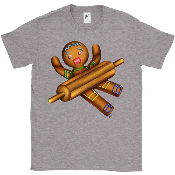 

gingerbread man with rolling pin being rolled mens t-shirt