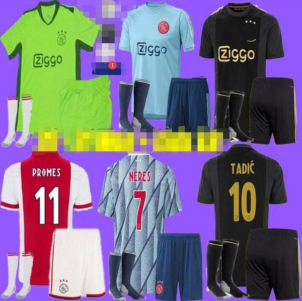 

20 21 50th ajax tadic fc third soccer jersey 2020 2021 promes alvarez neres ziyech men kids kit away football shirt sets uniforms, Black;yellow