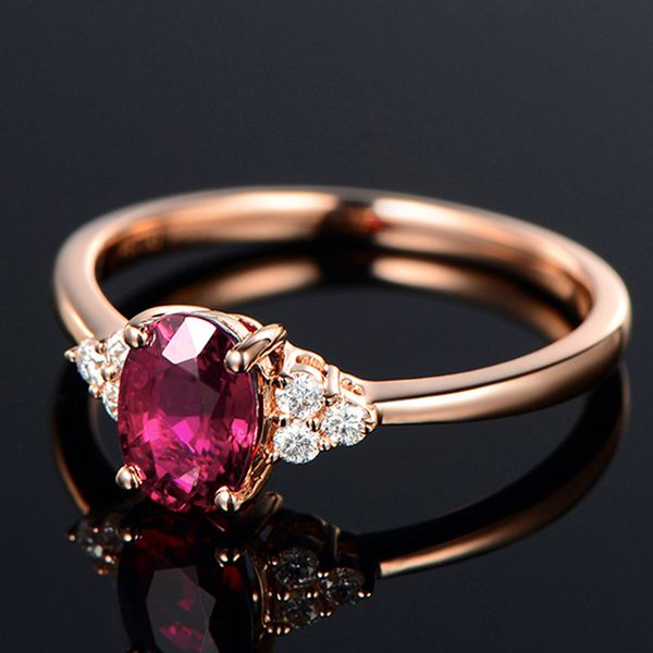 

18k rose gold ring temperament open ring low luxury simulation pigeon red diamond ring, Silver