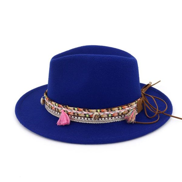 

wide brim hats women wool fedora hat with tassel ribbon party for elegant ladywide jazz, Blue;gray