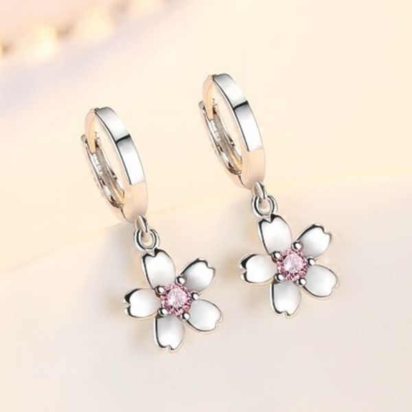 

dangle & chandelier five petals drop earring pink daisy flower cz crystal earrings for women fashion jewelry gift, Silver