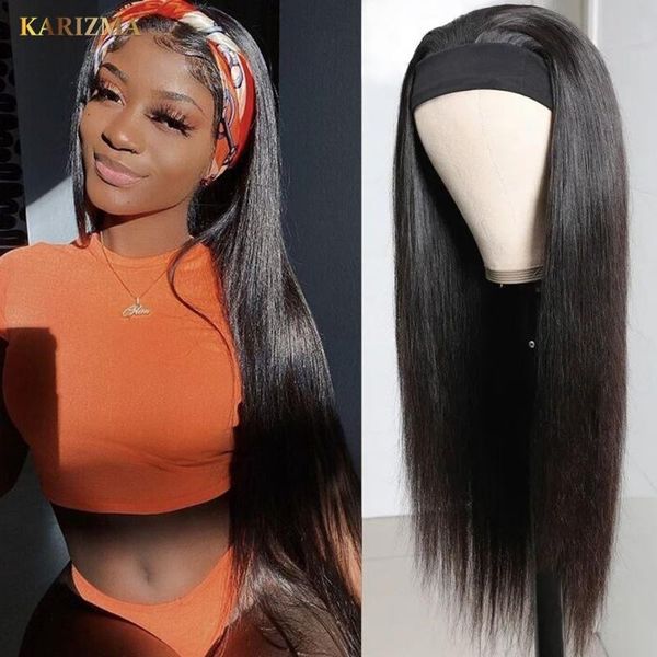 

lace wigs human hair wig with headband straight for african american natural color machine made non-lace head bands, Black;brown