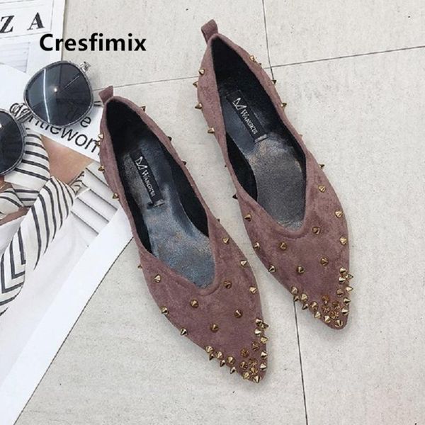 

cresfimix women fashion comfortable brown slip on flat shoes lady pointed toe black shoes female spring summer c5039