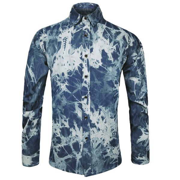 

tie-dye long sleeve denim shirts men button down cowboy shirts cool streetwear autumn spring thin coat fashion new arrived jeans, White;black