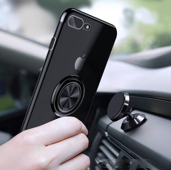 

for iphone 11 pro max electroplating tpu finger ring stand cellphone phone cover soft tpu silicone clear