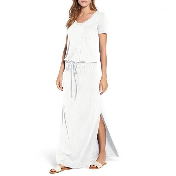 

womens designer dresses summer ladies maxi dresses female clothing short sleeve split u neck, Black;gray