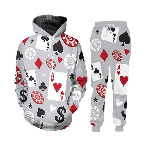 

новый harajuku 3d printed poker fun hip hop толстовки + брюки tracksuit наборы man новизны streetwear спортивная dropshipping, Gray