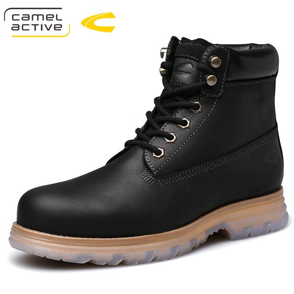 

camel active new natural wool men winter shoes warmest genuine leather handmade men winter snow boots, Black