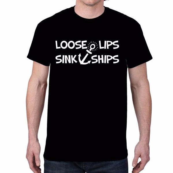 

2019 new fashion men's t-shirts short sleeve custom tees loose lips sinks ships black o-neck tee shirt