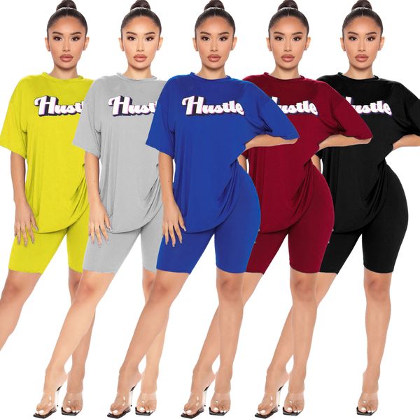 

women printed two piece suit half sleeve loose fitness biker short casual sporty outfits sportwear, Gray